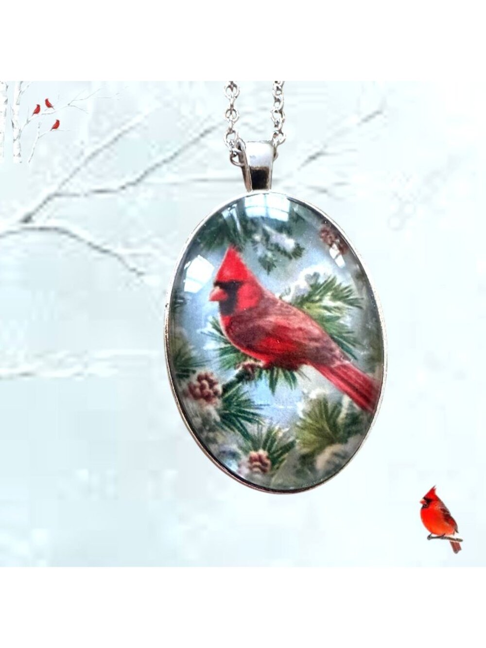 Cardinal Necklace New 18 in Chain Red Bird Loved One Near Birthday Anniversary